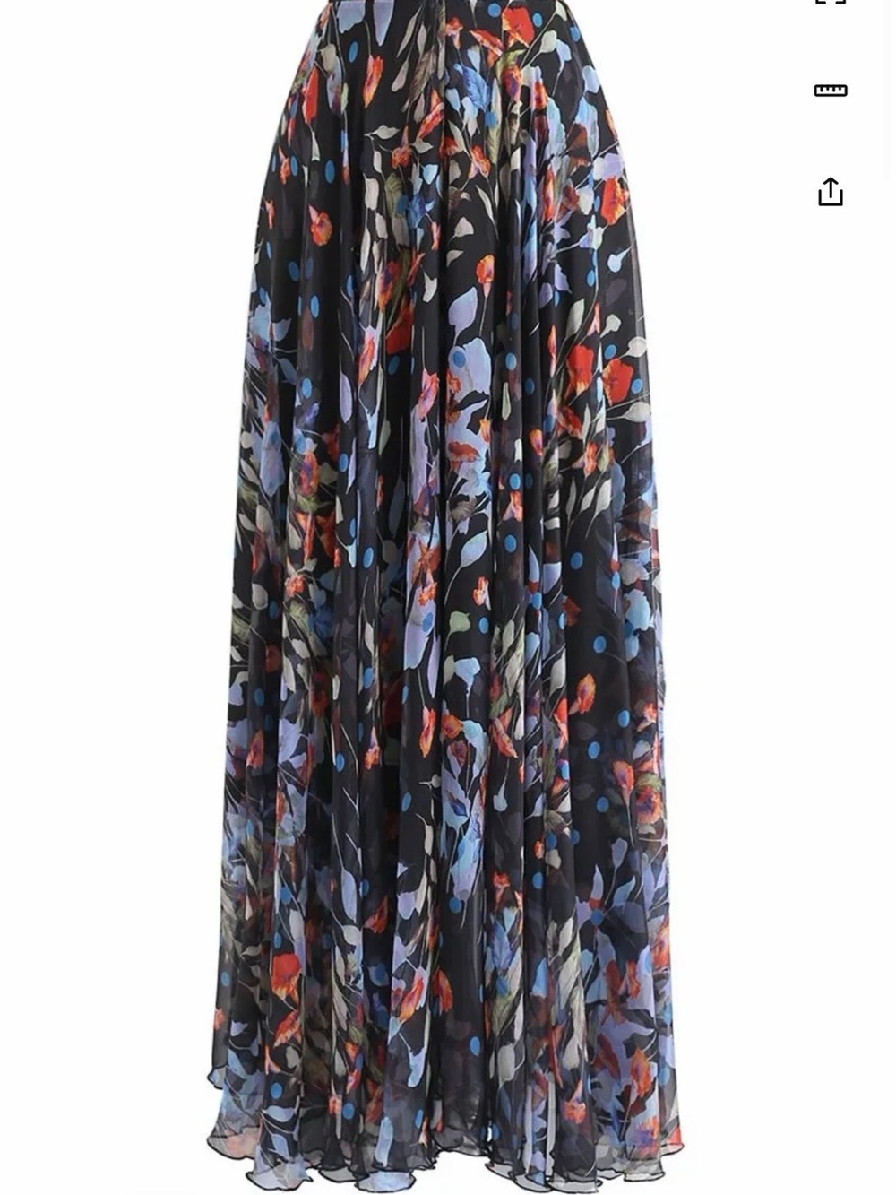 Chicwish Black Blooming Calla Lilly Floral Maxi Skirt with Blue and Red Accents